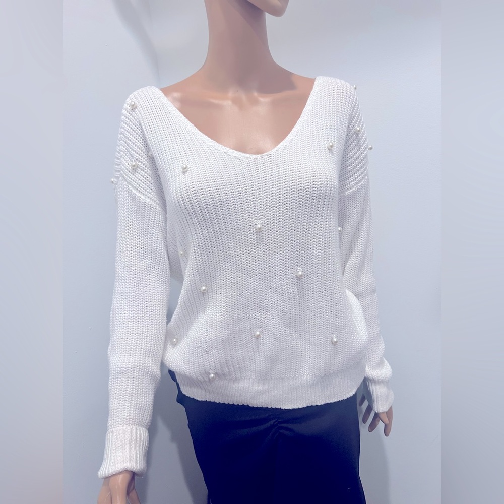 JESSICA SIMPSON Knit Pearl Sweater Size Small White
